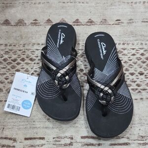 Clarks Black and Metallic Sandals Breeze Coral NEW size 7